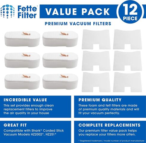 Fette Filter - 4 Pack Filter Kit Compatible with Shark Vertex & UltraLight Vacuum HZ2000, HZ2002, HZ251, HH200, HH202, HZ602 Part # XPMFHZ2000 & XFFKHZ2000 in Kuwait