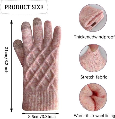 Women/Men Thick Warm Touchscreen Glove, Wool Knit Fleece Lined Touch Screen Hand Glove For Winter Cold Weather W-G-G1 in Kuwait