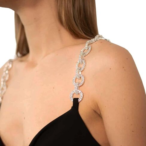 Sparkly Rhinestone Bra Straps Shinny Crystal Round Underwear Strap Bra Chain Festival Rave Nightclub Party Shoulder Straps Replacement Lingerie Straps 1 Pair (Silver) in Kuwait