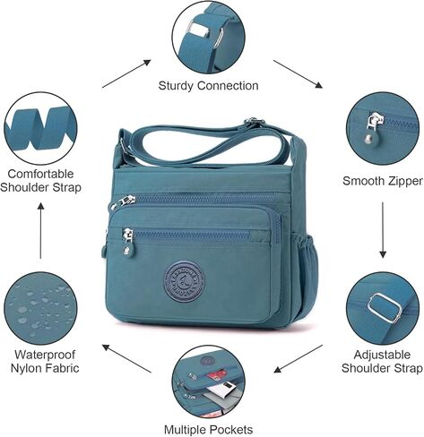 LassZone Women's Shoulder Bags Multi-Pocket Casual Crossbody Bag Handbags Waterproof Nylon Messenger Travel Bags Ladies Tote in Kuwait