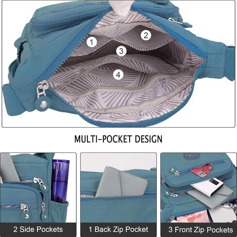 LassZone Women's Shoulder Bags Multi-Pocket Casual Crossbody Bag Handbags Waterproof Nylon Messenger Travel Bags Ladies Tote in Kuwait