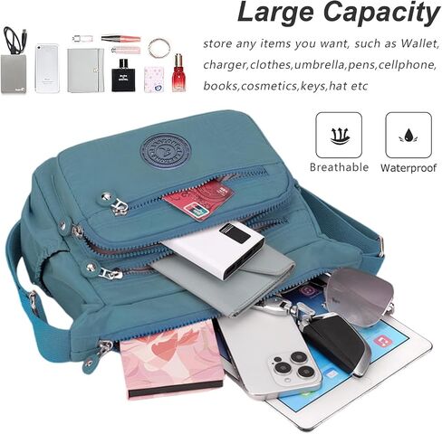 LassZone Women's Shoulder Bags Multi-Pocket Casual Crossbody Bag Handbags Waterproof Nylon Messenger Travel Bags Ladies Tote in Kuwait