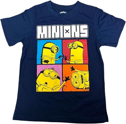 Minions Stuart Bob Kevin Humour Funny Face Glasses Bust Portrait Grid Logo T-Shirt for Kids Navy Blue in Saudi Arabia