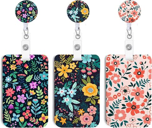 3Pcs Heavy Duty Badge Holder with Retractable Reel, Flower ID Badge Holder with Clip Badge Reels Retractable Heavy Duty,ID Holder for School Nurse Office 2 in Saudi Arabia