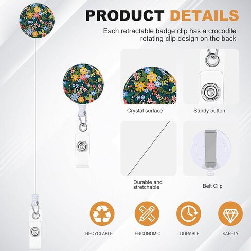 3Pcs Heavy Duty Badge Holder with Retractable Reel, Flower ID Badge Holder with Clip Badge Reels Retractable Heavy Duty,ID Holder for School Nurse Office 2 in Saudi Arabia