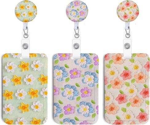 3Pcs Heavy Duty Badge Holder with Retractable Reel, Flower ID Badge Holder with Clip Badge Reels Retractable Heavy Duty,ID Holder for School Nurse Office 2 in Saudi Arabia