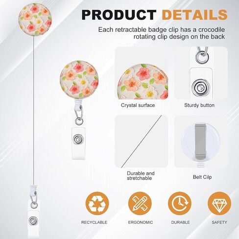 3Pcs Heavy Duty Badge Holder with Retractable Reel, Flower ID Badge Holder with Clip Badge Reels Retractable Heavy Duty,ID Holder for School Nurse Office 2 in Saudi Arabia