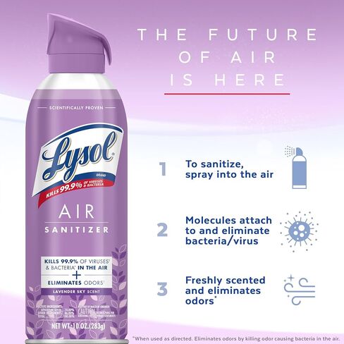 Lysol Air Sanitizer Spray, For Air Sanitization and Odor Elimination, Lavender Sky Scent, 10 Fl. Oz (Pack of 3) in Saudi Arabia