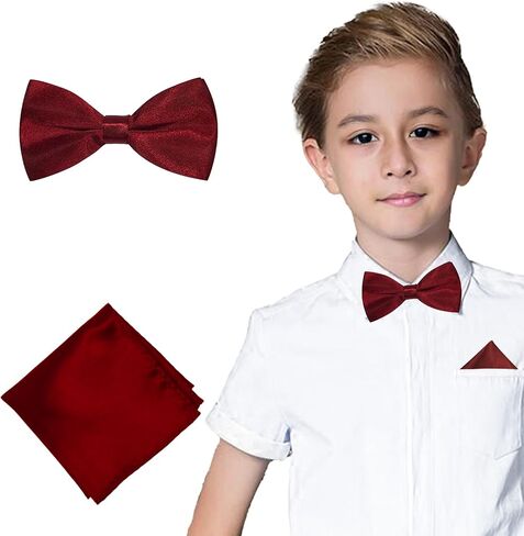 Bow Tie and Pocket Square for Boys Kids Pre Tied Adjustable Bowtie Handkerchief Set for Party Wedding Formal Dress in Saudi Arabia