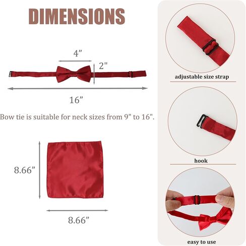 Bow Tie and Pocket Square for Boys Kids Pre Tied Adjustable Bowtie Handkerchief Set for Party Wedding Formal Dress in Saudi Arabia