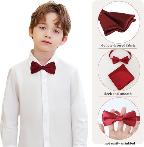 Bow Tie and Pocket Square for Boys Kids Pre Tied Adjustable Bowtie Handkerchief Set for Party Wedding Formal Dress in Saudi Arabia