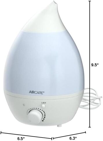 AIRCARE Aurora Ultrasonic Cool Mist Humidifier, Whisper-Quiet between 8-24 hours, Seven Color LED Night Light, Essential Oil Tray and Automatic Shut-Off for Baby, Nursery or Bedroom (White, 1 gal) in Kuwait