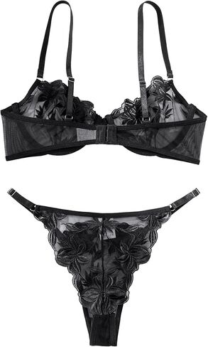 Lilosy Sexy Mesh Embroidered Floral Underwire Lingerie Set Push-Up Women in Saudi Arabia