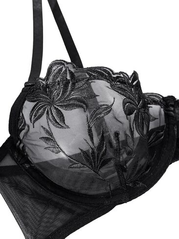 Lilosy Sexy Mesh Embroidered Floral Underwire Lingerie Set Push-Up Women in Saudi Arabia