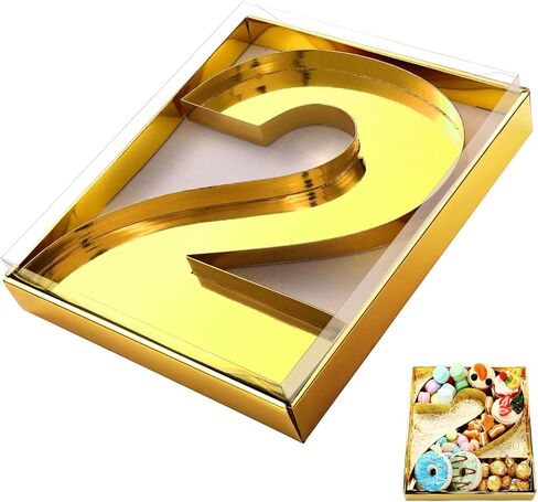 رقم 11.8 بوصة من الورق المقوى Charcuterie مع غطاء شفاف ورق قابل للتعبئة حرف Mache علبة حلوى كب كيك صندوق حاوية حلوى لعيد الميلاد والذكرى السنوية لعيد الهالوين وديكور عيد الميلاد (ذهبي، رقم 2) in Kuwait