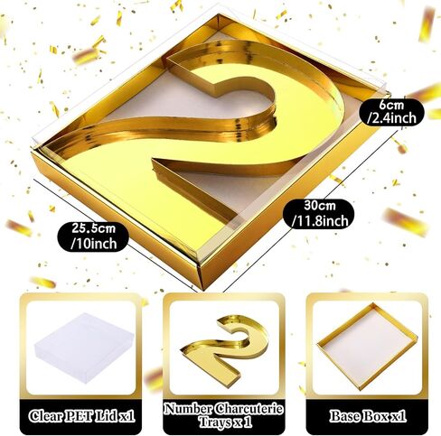 رقم 11.8 بوصة من الورق المقوى Charcuterie مع غطاء شفاف ورق قابل للتعبئة حرف Mache علبة حلوى كب كيك صندوق حاوية حلوى لعيد الميلاد والذكرى السنوية لعيد الهالوين وديكور عيد الميلاد (ذهبي، رقم 2) in Kuwait