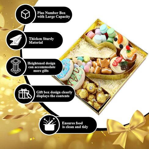 رقم 11.8 بوصة من الورق المقوى Charcuterie مع غطاء شفاف ورق قابل للتعبئة حرف Mache علبة حلوى كب كيك صندوق حاوية حلوى لعيد الميلاد والذكرى السنوية لعيد الهالوين وديكور عيد الميلاد (ذهبي، رقم 2) in Kuwait