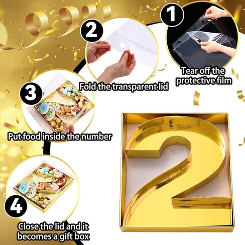 رقم 11.8 بوصة من الورق المقوى Charcuterie مع غطاء شفاف ورق قابل للتعبئة حرف Mache علبة حلوى كب كيك صندوق حاوية حلوى لعيد الميلاد والذكرى السنوية لعيد الهالوين وديكور عيد الميلاد (ذهبي، رقم 2) in Kuwait