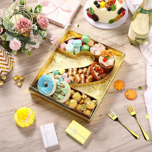 رقم 11.8 بوصة من الورق المقوى Charcuterie مع غطاء شفاف ورق قابل للتعبئة حرف Mache علبة حلوى كب كيك صندوق حاوية حلوى لعيد الميلاد والذكرى السنوية لعيد الهالوين وديكور عيد الميلاد (ذهبي، رقم 2) in Kuwait