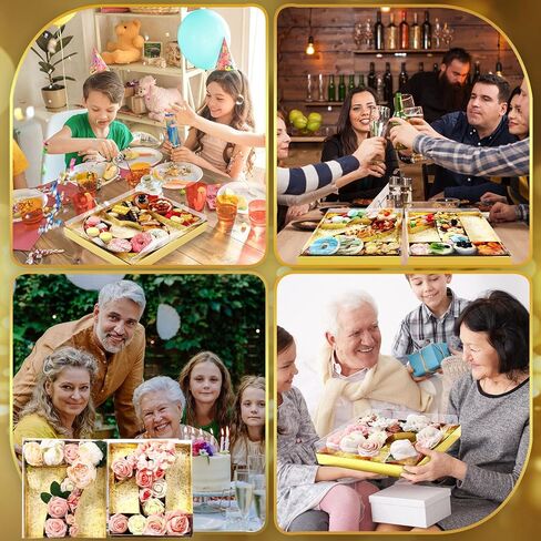 رقم 11.8 بوصة من الورق المقوى Charcuterie مع غطاء شفاف ورق قابل للتعبئة حرف Mache علبة حلوى كب كيك صندوق حاوية حلوى لعيد الميلاد والذكرى السنوية لعيد الهالوين وديكور عيد الميلاد (ذهبي، رقم 2) in Kuwait