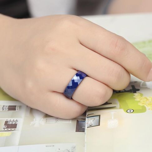 PAMTIER Unisex Ceramic Dainty 6mm Multi-Faceted Rhombic Cut Classic Plain Ring Comfort Fit Engagement Wedding Band in Kuwait