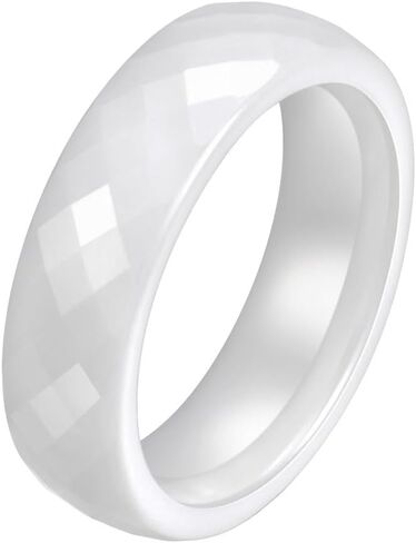 PAMTIER Unisex Ceramic Dainty 6mm Multi-Faceted Rhombic Cut Classic Plain Ring Comfort Fit Engagement Wedding Band in Kuwait
