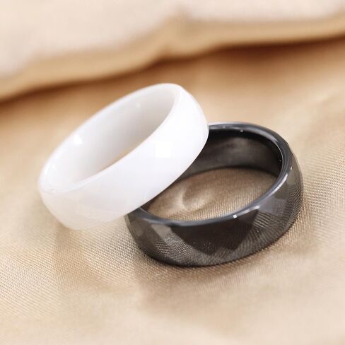 PAMTIER Unisex Ceramic Dainty 6mm Multi-Faceted Rhombic Cut Classic Plain Ring Comfort Fit Engagement Wedding Band in Kuwait