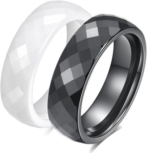 PAMTIER Unisex Ceramic Dainty 6mm Multi-Faceted Rhombic Cut Classic Plain Ring Comfort Fit Engagement Wedding Band in Kuwait