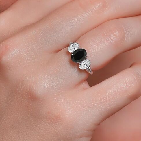 Gem Stone King 10K White Gold Oval Gemstone Birthstone and White Lab Grown Diamond 3-Stone Engagement Ring | Oval 8X6MM and 6X4MM | Gold Ring For Women | Available in Size 5,6,7,8,9 in Saudi Arabia