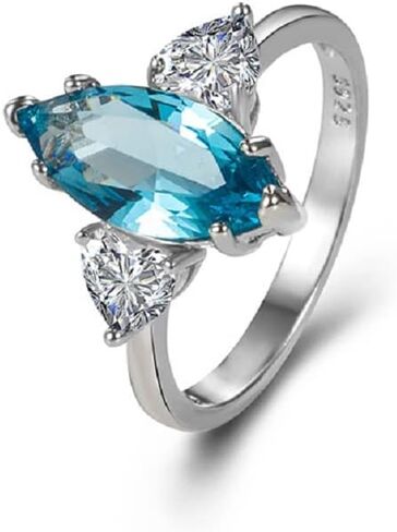 Women's Blue Topaz Crystal Rings 3A Cubic Zirconia Eternity Engagement Blue Green Stone Horse Eye Ring Natural Sea Blue Ring Zircon Heart-shaped Ring in Kuwait