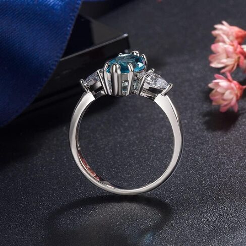 Women's Blue Topaz Crystal Rings 3A Cubic Zirconia Eternity Engagement Blue Green Stone Horse Eye Ring Natural Sea Blue Ring Zircon Heart-shaped Ring in Kuwait