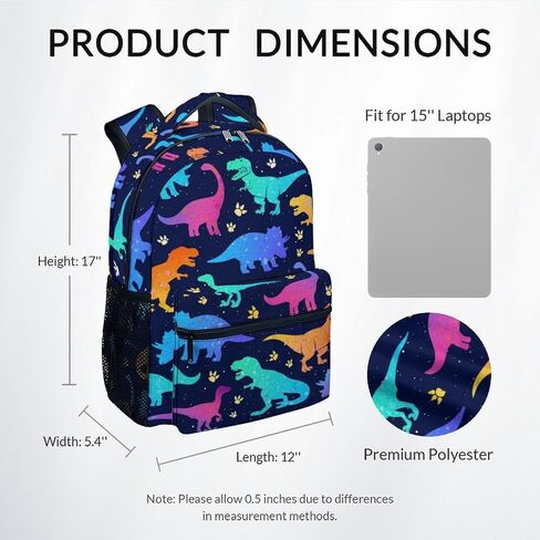 Dinosaur Backpack for Boys Girls, School Backpack for Kids, 17 Inch Kids Bookbag for Elementary Middle School, Funny, Colorful Durable Girls Dinosaur Backpacks in Saudi Arabia