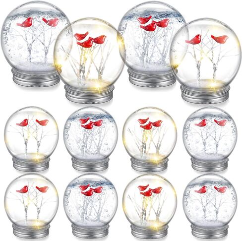 Liliful 12 حزمة عيد الميلاد سنو غلوب عدة أشجار البتولا الكاردينال LED البلاستيك الشفاف سنو غلوب DIY كاردينال سنو غلوب مع غطاء لولبي أشجار البتولا الصغيرة الاصطناعية وأضواء لتزيين الحرف اليدوية in Saudi Arabia
