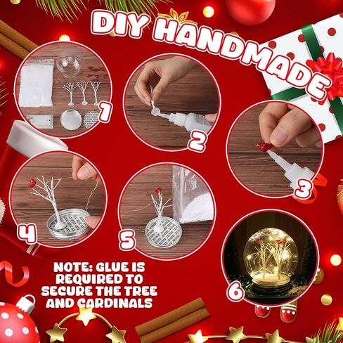 Liliful 12 حزمة عيد الميلاد سنو غلوب عدة أشجار البتولا الكاردينال LED البلاستيك الشفاف سنو غلوب DIY كاردينال سنو غلوب مع غطاء لولبي أشجار البتولا الصغيرة الاصطناعية وأضواء لتزيين الحرف اليدوية in Saudi Arabia