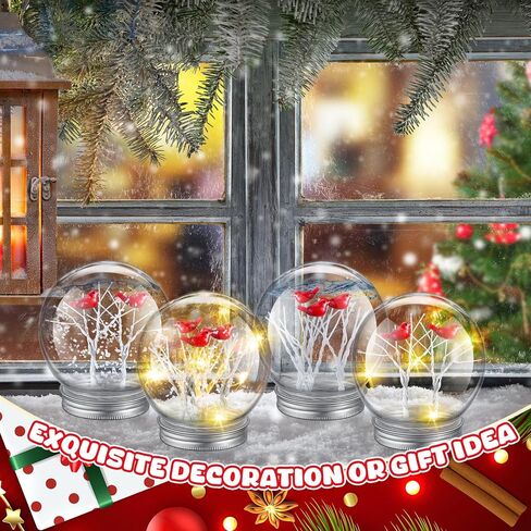 Liliful 12 حزمة عيد الميلاد سنو غلوب عدة أشجار البتولا الكاردينال LED البلاستيك الشفاف سنو غلوب DIY كاردينال سنو غلوب مع غطاء لولبي أشجار البتولا الصغيرة الاصطناعية وأضواء لتزيين الحرف اليدوية in Saudi Arabia