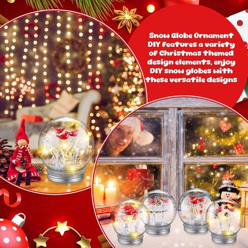 Liliful 12 حزمة عيد الميلاد سنو غلوب عدة أشجار البتولا الكاردينال LED البلاستيك الشفاف سنو غلوب DIY كاردينال سنو غلوب مع غطاء لولبي أشجار البتولا الصغيرة الاصطناعية وأضواء لتزيين الحرف اليدوية in Saudi Arabia