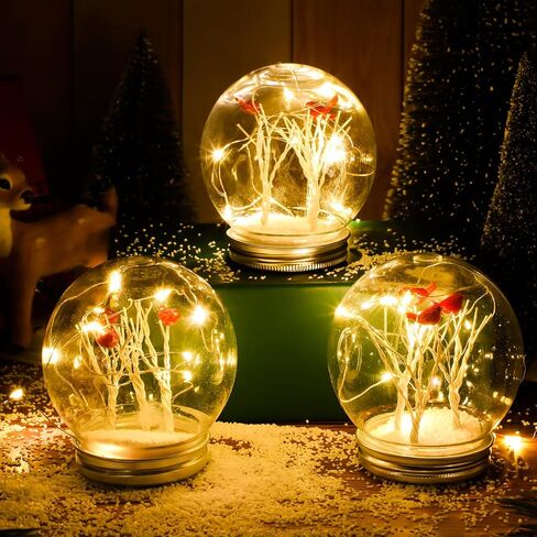 Liliful 12 حزمة عيد الميلاد سنو غلوب عدة أشجار البتولا الكاردينال LED البلاستيك الشفاف سنو غلوب DIY كاردينال سنو غلوب مع غطاء لولبي أشجار البتولا الصغيرة الاصطناعية وأضواء لتزيين الحرف اليدوية in Saudi Arabia