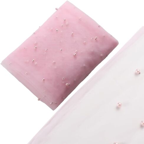 GORGECRAFT 1.6x2 Yards Pink Mesh Table Cloth Runner Blushing Bridal Veil Tablecloth Pearl Tulle Lace Fabrics Wedding Arch Decorations Chiffon Covers for Birthday Party Arch Event Dining Tables in Saudi Arabia