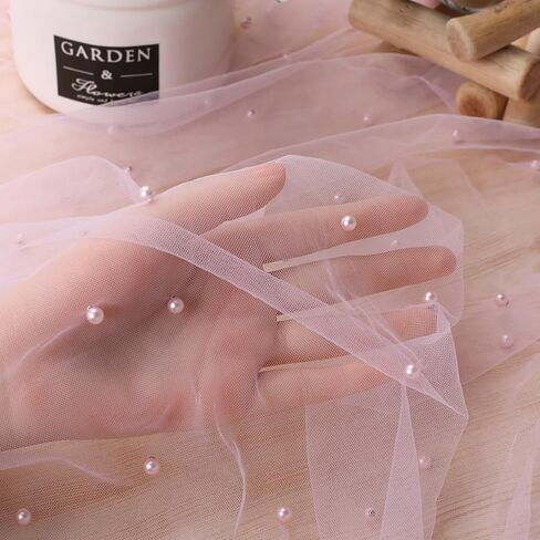 GORGECRAFT 1.6x2 Yards Pink Mesh Table Cloth Runner Blushing Bridal Veil Tablecloth Pearl Tulle Lace Fabrics Wedding Arch Decorations Chiffon Covers for Birthday Party Arch Event Dining Tables in Saudi Arabia