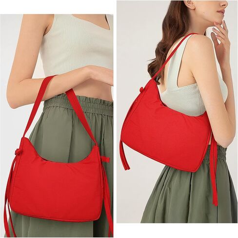 Nylon Crescent Bag Coquette Bow Purse for Women Y2K Purse Red Shoulder Bag Cute Bow Tie Tote Handbag Underarm Bag in Saudi Arabia