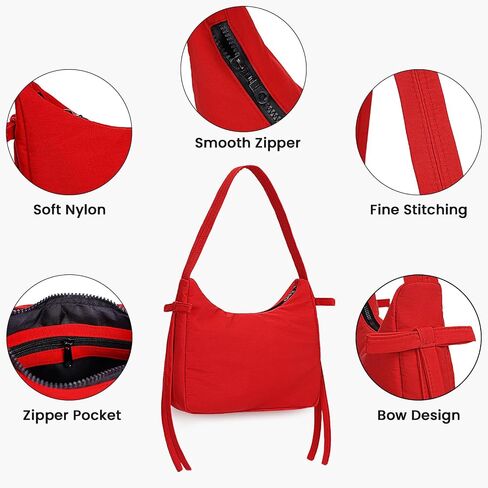 Nylon Crescent Bag Coquette Bow Purse for Women Y2K Purse Red Shoulder Bag Cute Bow Tie Tote Handbag Underarm Bag in Saudi Arabia