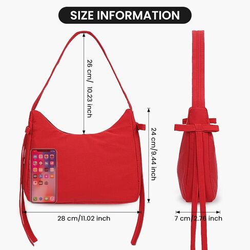 Nylon Crescent Bag Coquette Bow Purse for Women Y2K Purse Red Shoulder Bag Cute Bow Tie Tote Handbag Underarm Bag in Saudi Arabia
