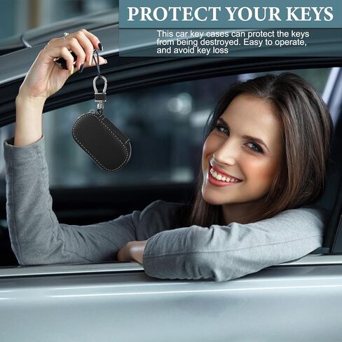 Car Key Case 2 Pieces Car Key Holder Leather Universal Metal Hook Key Fob Case Black Car Key Leather Case Leather Key Fob Holder Coffee Color Zipper Key chain Bag for Remote Key Car Protector Cover in Saudi Arabia