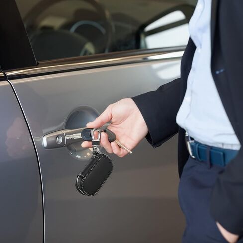 Car Key Case 2 Pieces Car Key Holder Leather Universal Metal Hook Key Fob Case Black Car Key Leather Case Leather Key Fob Holder Coffee Color Zipper Key chain Bag for Remote Key Car Protector Cover in Saudi Arabia