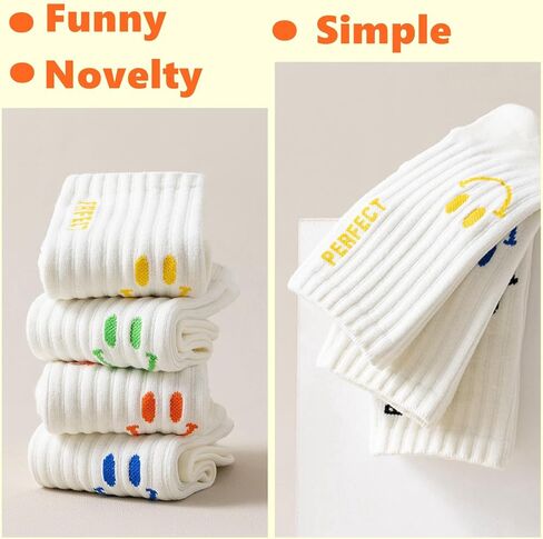 Women White Crew Athletic Socks Cute Fun Smiling Face Socks Soft Cotton Socks 6/5 Pairs in Kuwait