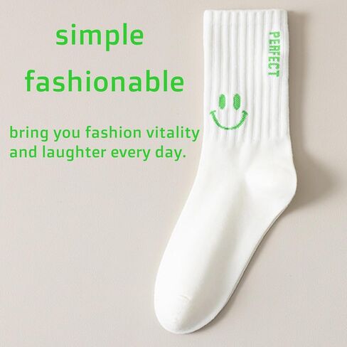 Women White Crew Athletic Socks Cute Fun Smiling Face Socks Soft Cotton Socks 6/5 Pairs in Kuwait