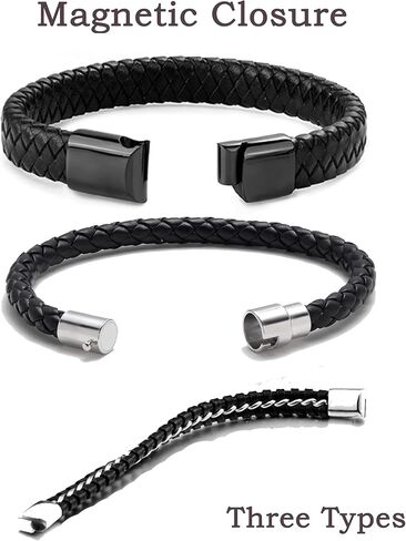 Akeoqi 6 قطع سوار جلدي للرجال مع إغلاق معدني إنفينيتي متعدد الطبقات مضفر أساور جلدية عقدة معصمه الكفة التفاف الإسورة مجوهرات للرجال والنساء أسود 7.5/8.1/8.5 بوصة in Kuwait