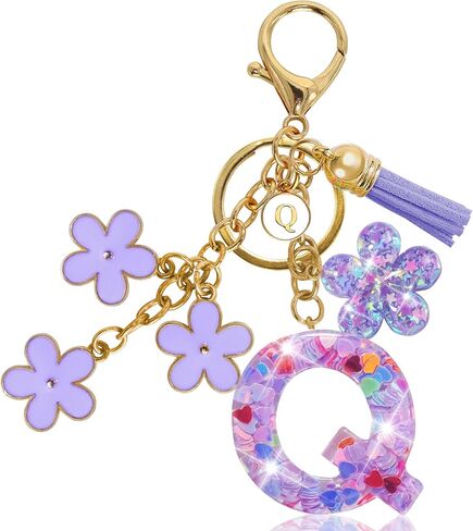 Resin Alphabet Initial Letter Keychain Tassel Flower Pendant Key Ring for Purse Handbag Car Keys in Kuwait
