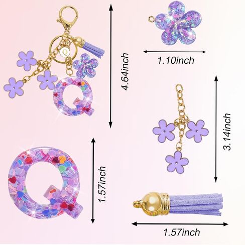 Resin Alphabet Initial Letter Keychain Tassel Flower Pendant Key Ring for Purse Handbag Car Keys in Kuwait