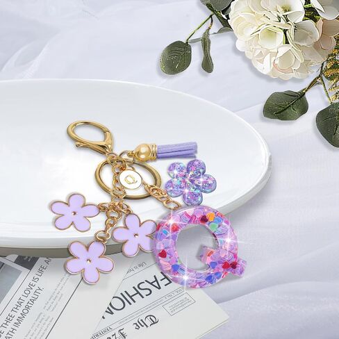 Resin Alphabet Initial Letter Keychain Tassel Flower Pendant Key Ring for Purse Handbag Car Keys in Kuwait